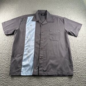 Steady Last Call Shirt Mens M Camp Collar Gray Blue Atomic Cocktail Bowling USA